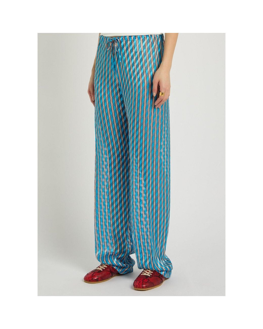 Dries Van Noten Blue Semi-Transparent Striped Pants