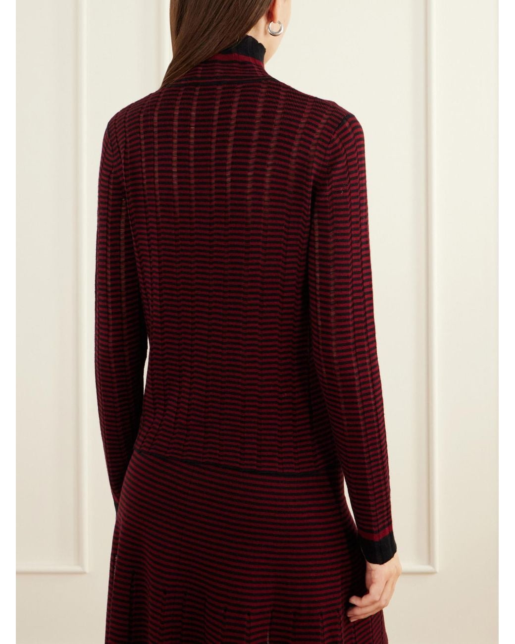 Proenza Schouler Red Stina Striped Ribbed Wool And Cotton-Blend Turtleneck Sweater