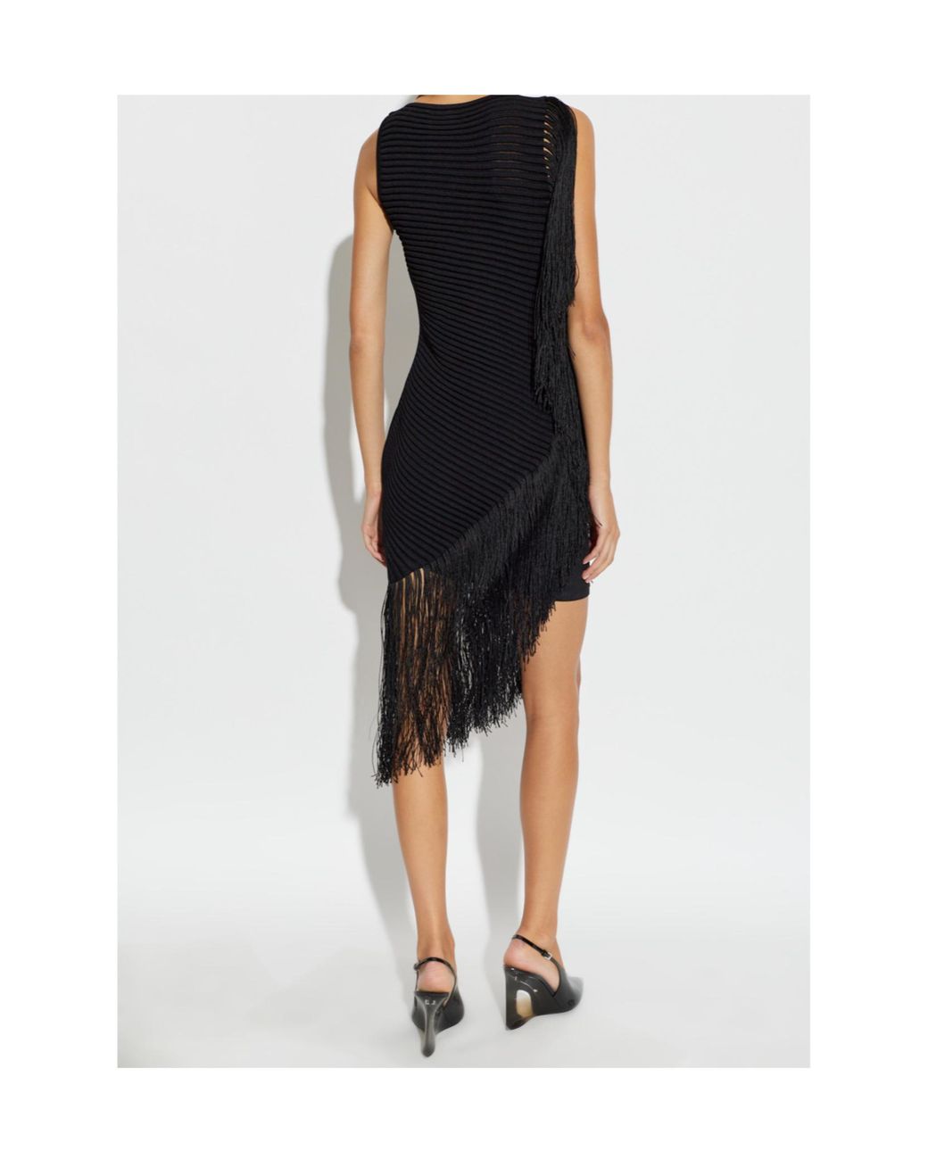 Alaïa Black Alaïa Asymmetric Fringed Strapless Dress