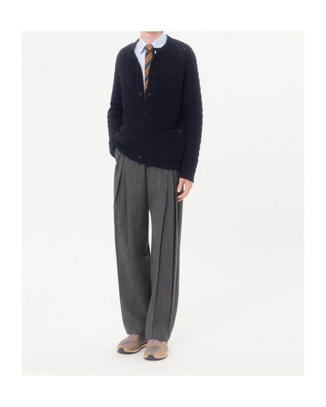 Valentino Blue Wool And Cashmere Cardigan With Metallic V Detail for men