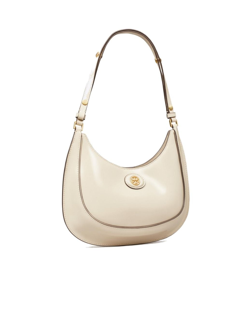 Tory Burch White Logo Plaque Zipped Shoulder Bag
