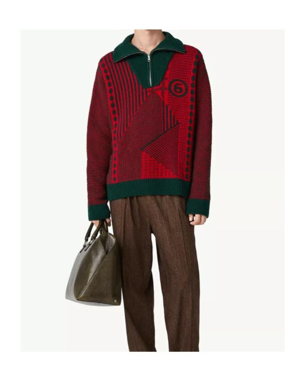 MM6 by Maison Margiela Red Patchwork-Knit Reversible Sweater for men