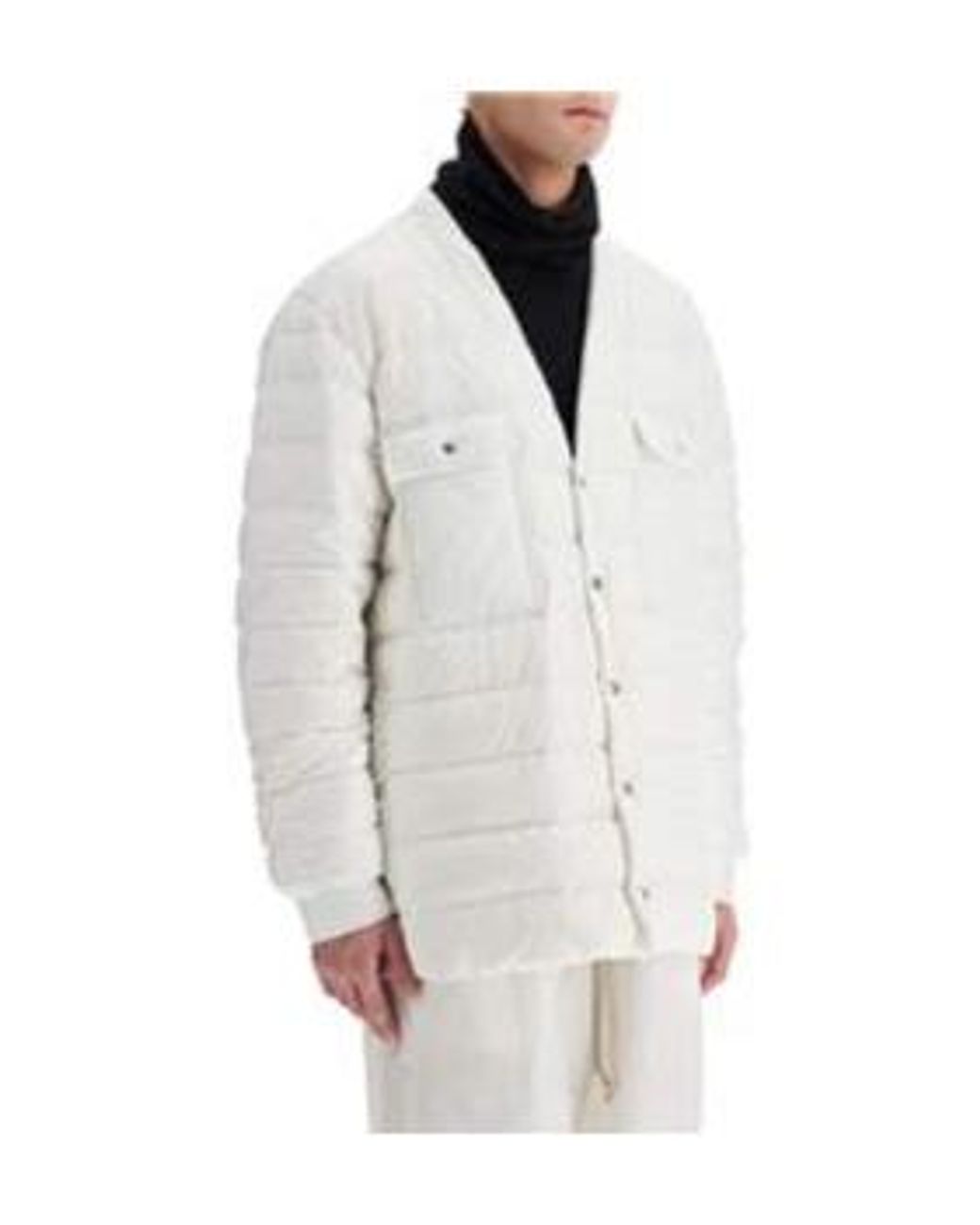 Moncler White Moncler Rick Owens V-Neck Padded Jacket for men