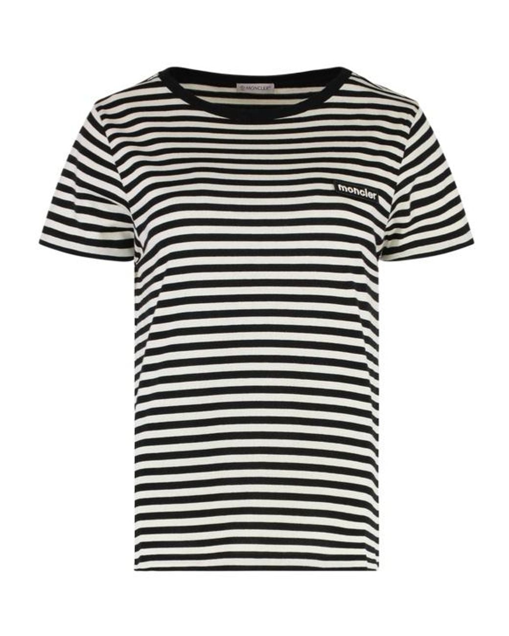 Moncler Black Logo Patch Striped Crewneck T-Shirt