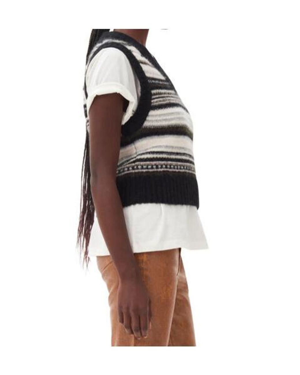 Ganni Black Striped Pattern Knit Vest