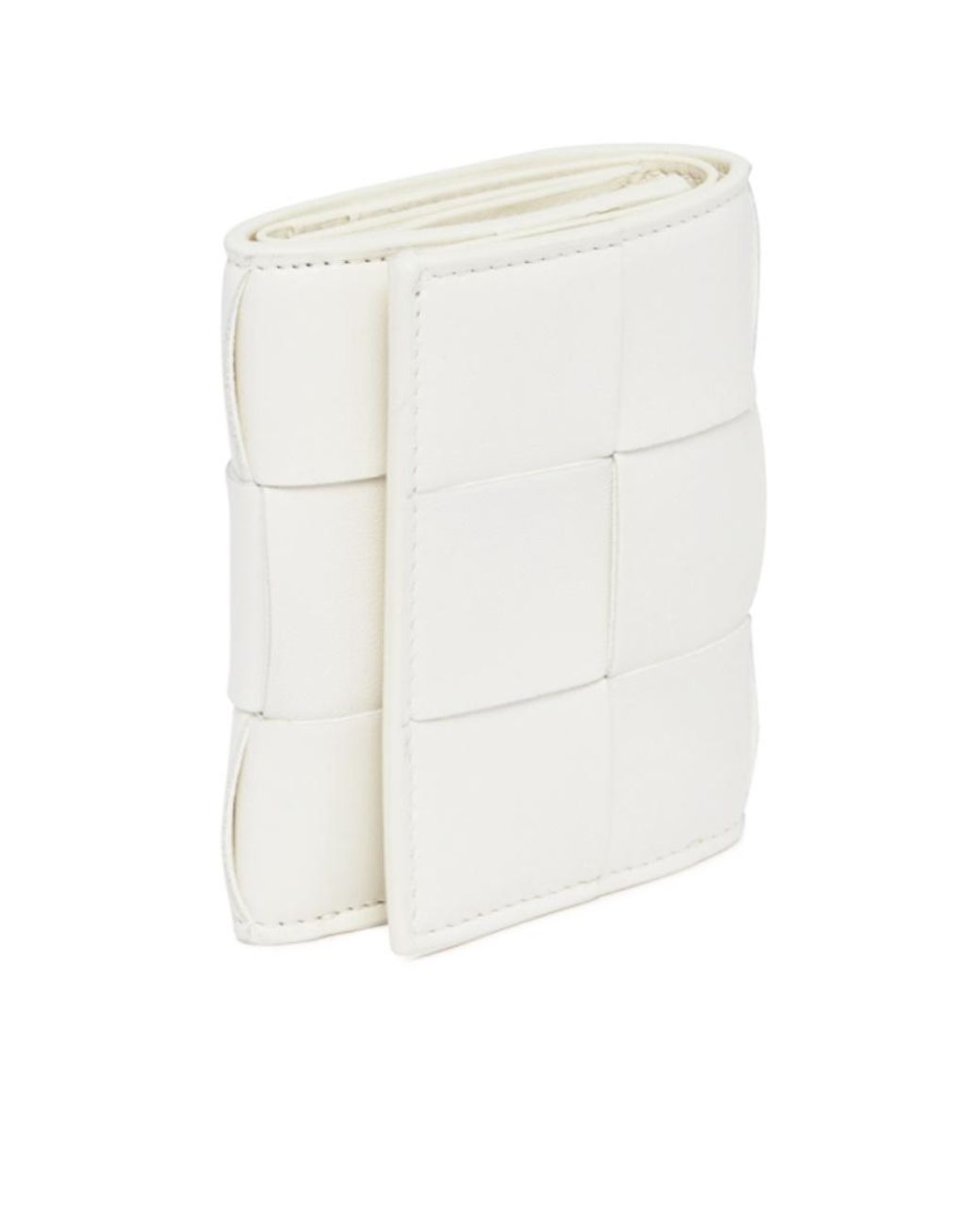 Bottega Veneta White Small Cassette Tri-Fold Zip Wallet