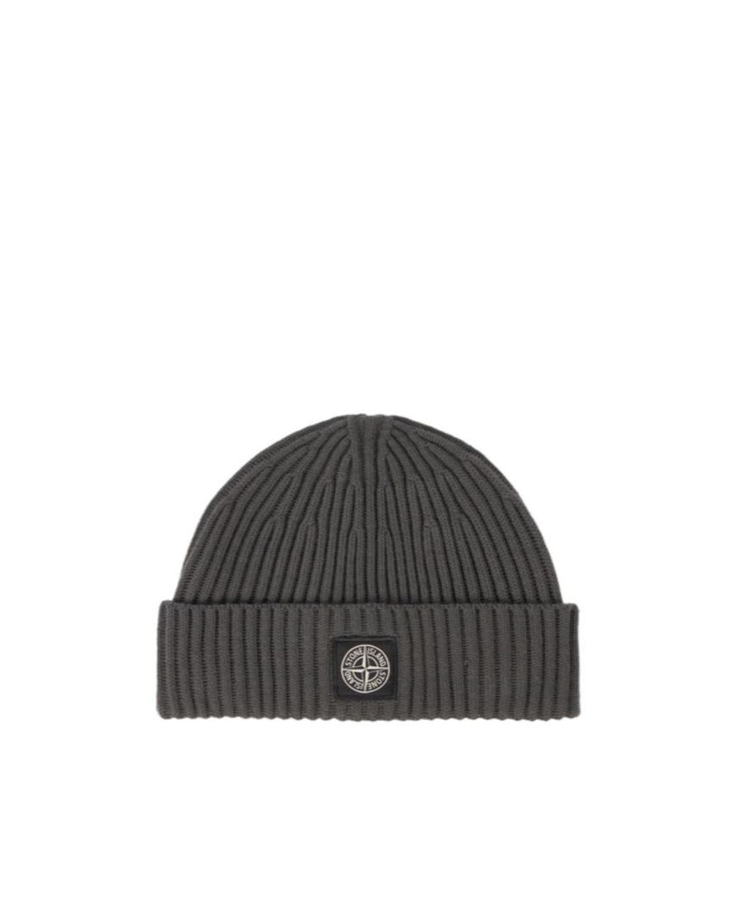Stone Island Gray Compass-Patch Ribbed Beanie for men