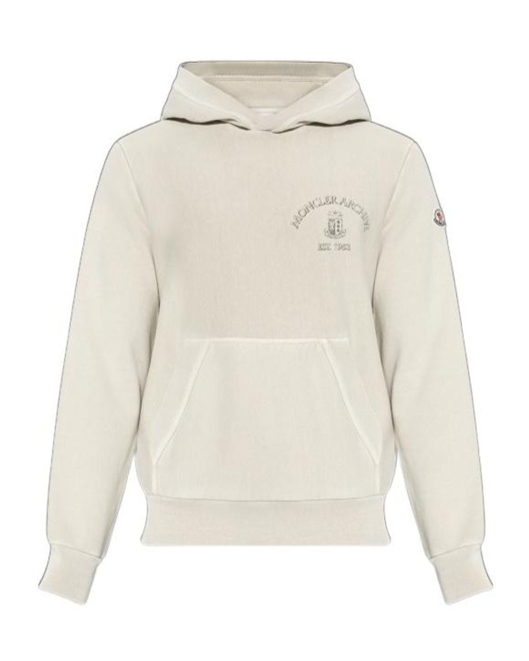 Moncler White Logo Patch Kangaroo Pocket Hoodie for men