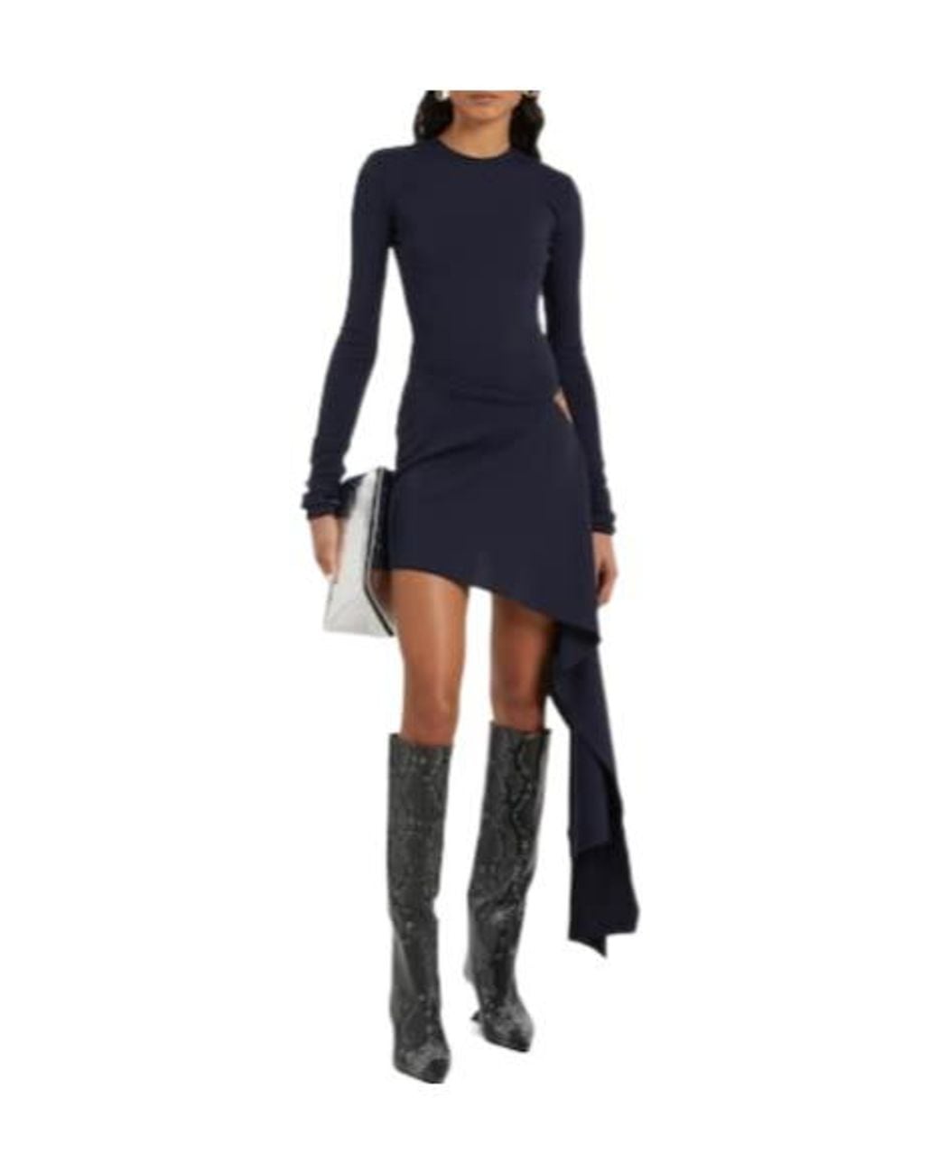 The Attico Blue Form-Fitting Long-Sleeve Dress