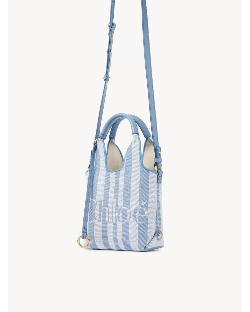 Chloé Blue Chloé Striped Logo Detailed Tote Bag