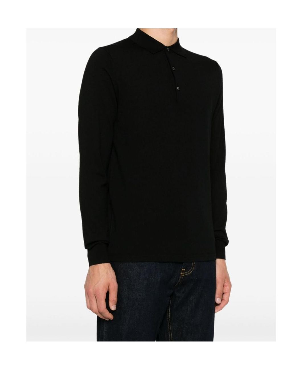 Aspesi Black Long-Sleeved Polo Shirt for men