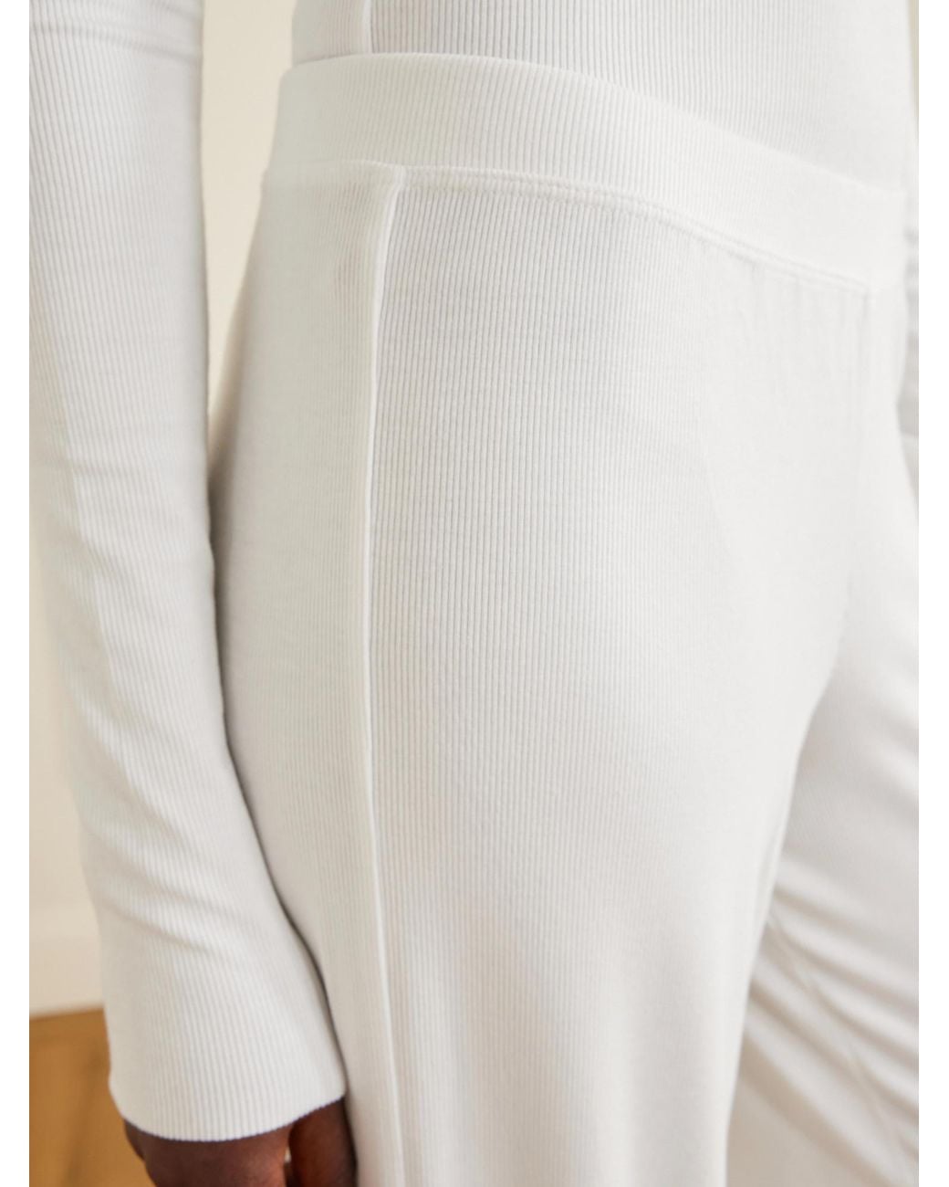 ÉTERNE White Easy Lounge Ribbed-Knit Jersey Wide-Leg Pants