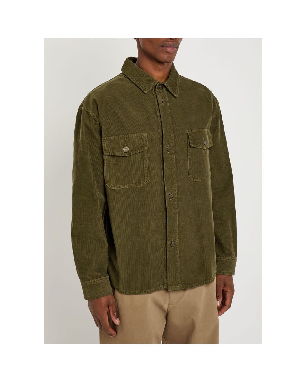 Saint Laurent Green Lapelled Corduroy Shirt Jacket for men