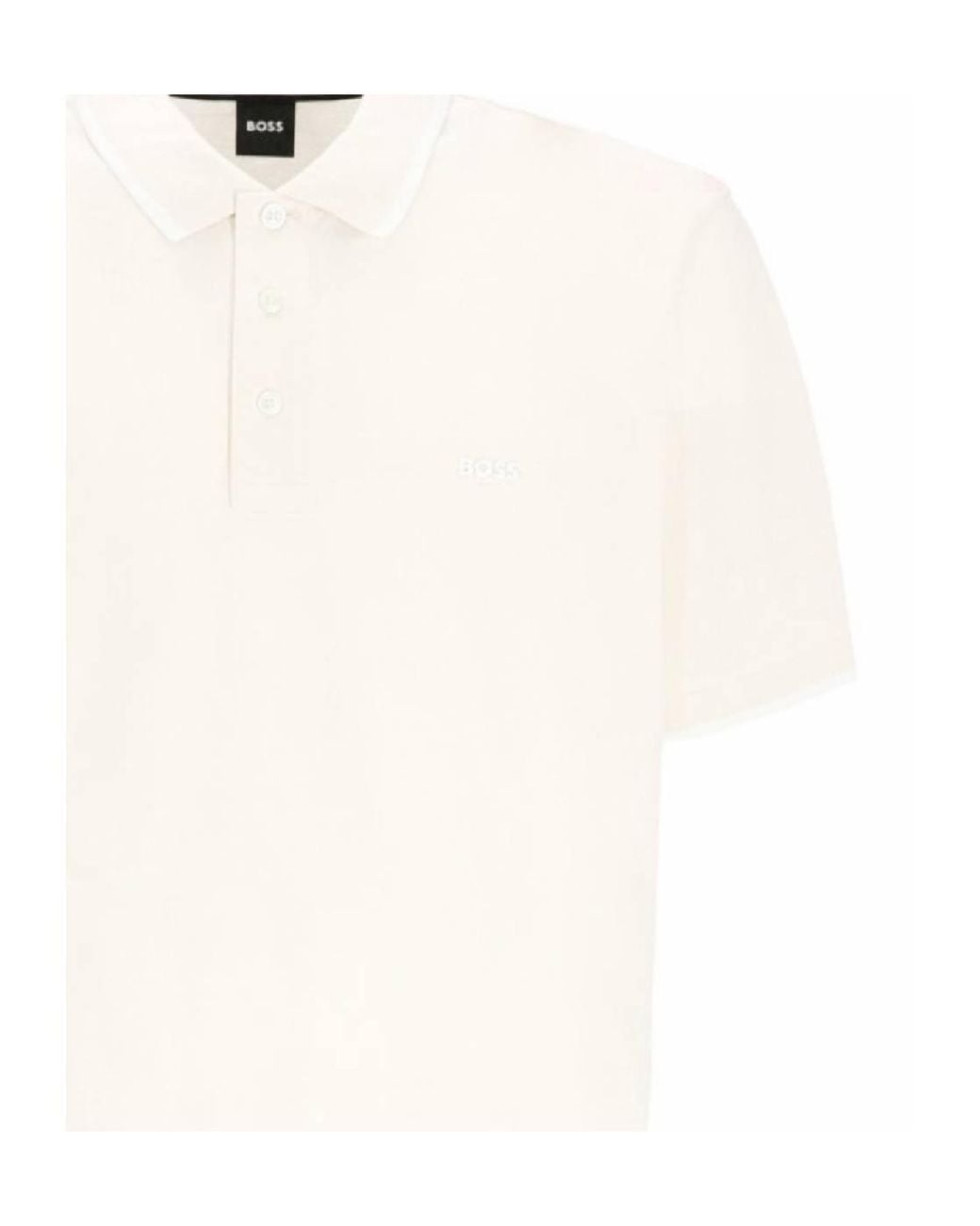 Boss White Logo-Embroidered Polo Shirt for men