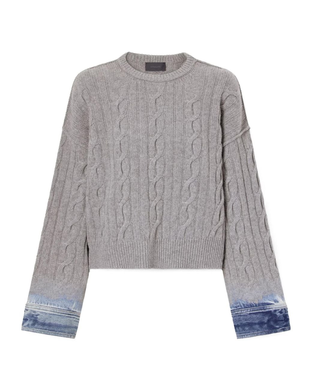 Haikure Gray Karine Denim-Trimmed Cable-Knit Cotton Sweater