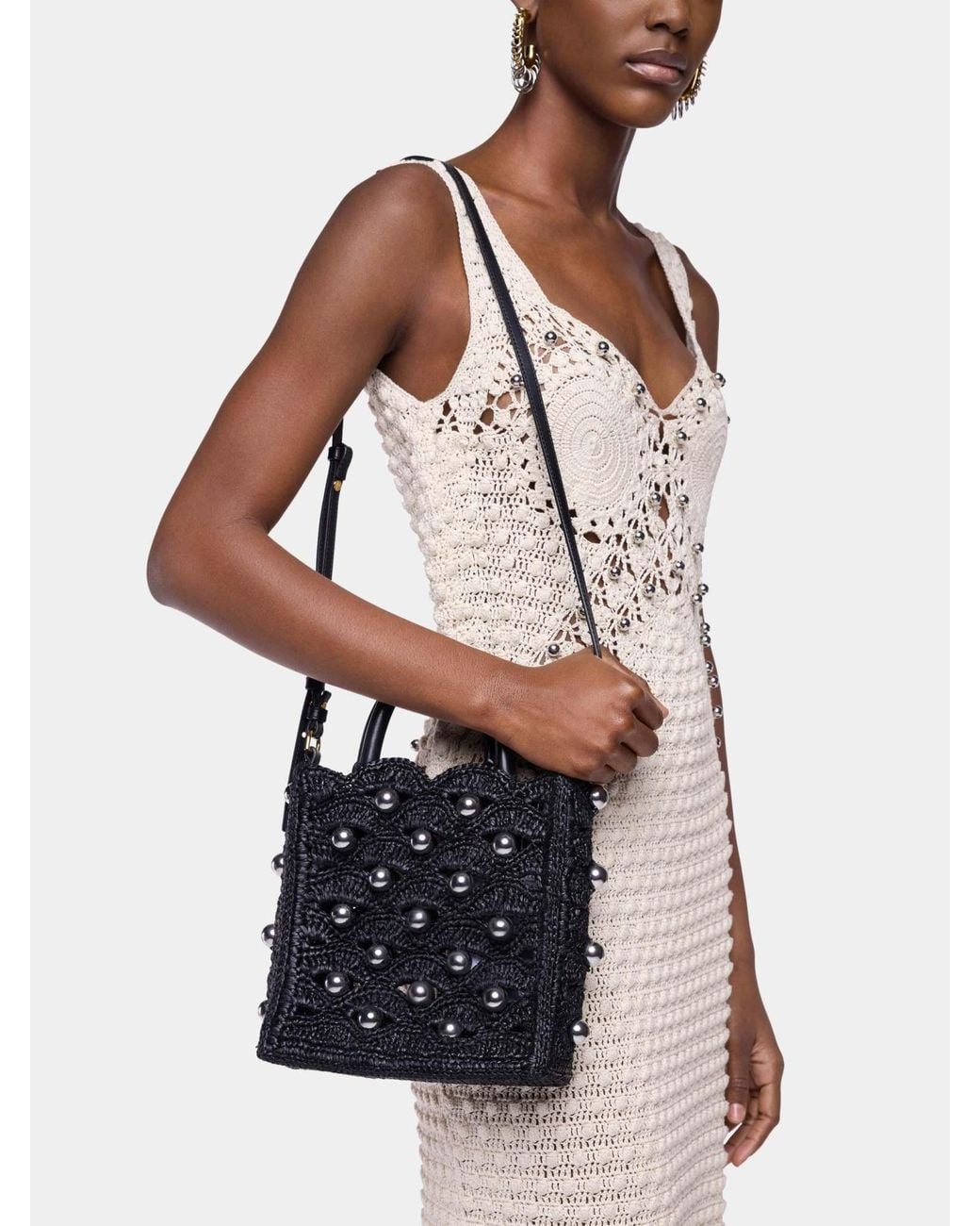 Rabanne White Pearl-Embellished Tote Bag