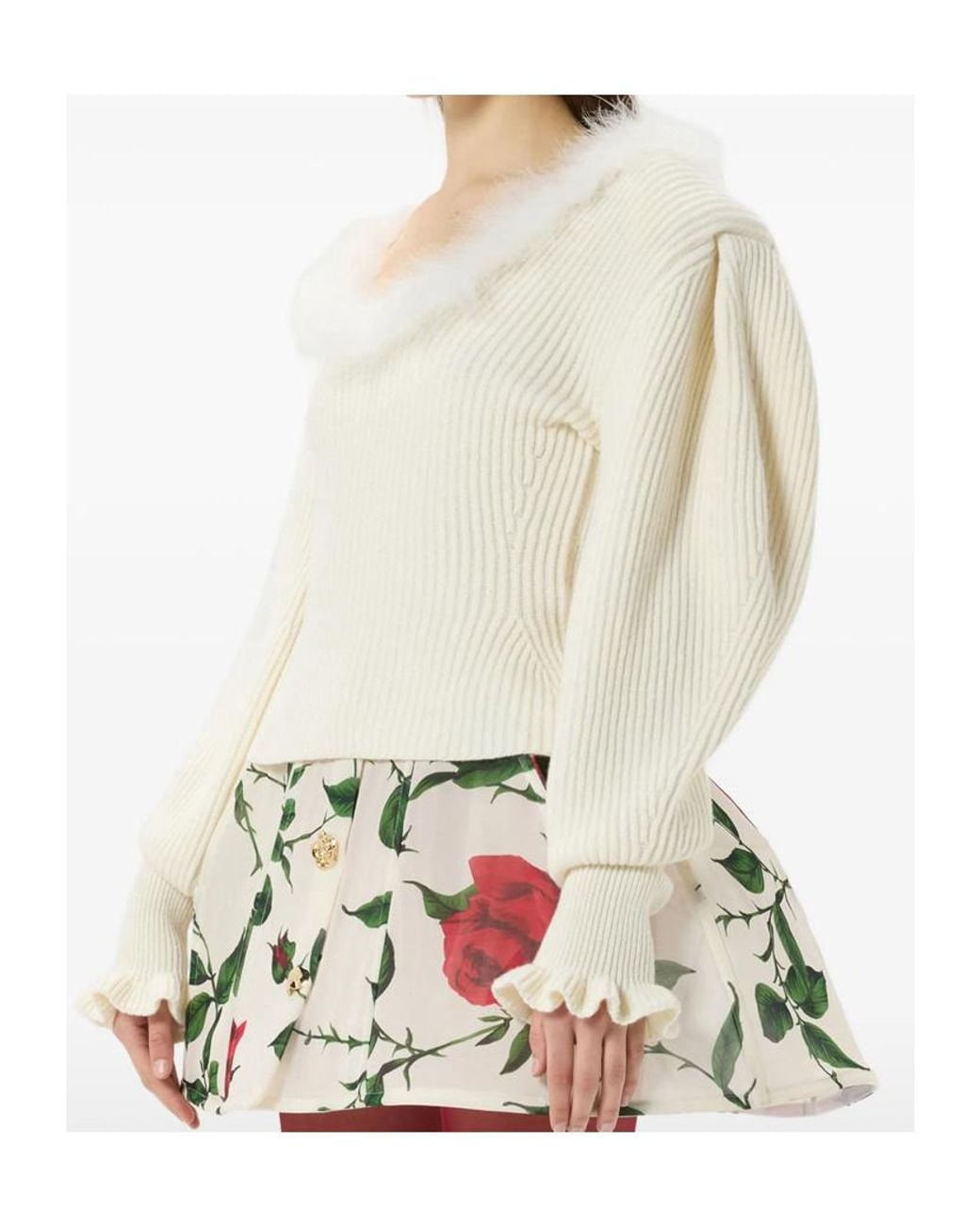 Blumarine White Ribbed Knit Sweater