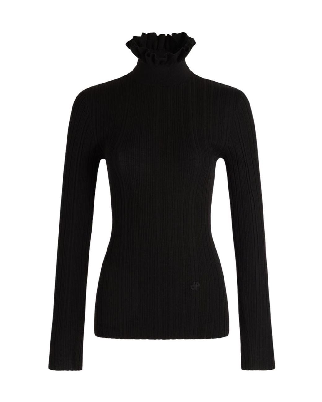Patou Black Ruffled Turtleneck Knitted Sweater