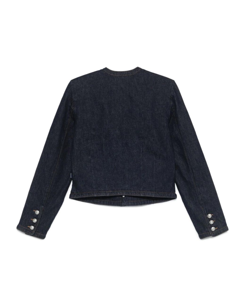 7 For All Mankind Blue Crewneck Buttoned Denim Jacket