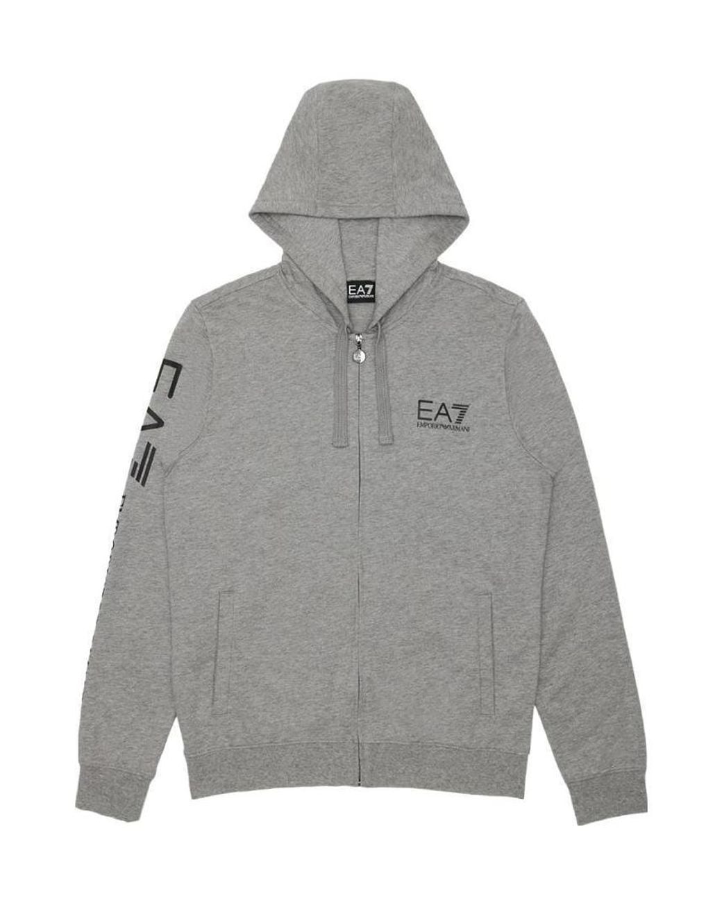 EA7 Gray Logo Printed Hooded Casual Jacket for men