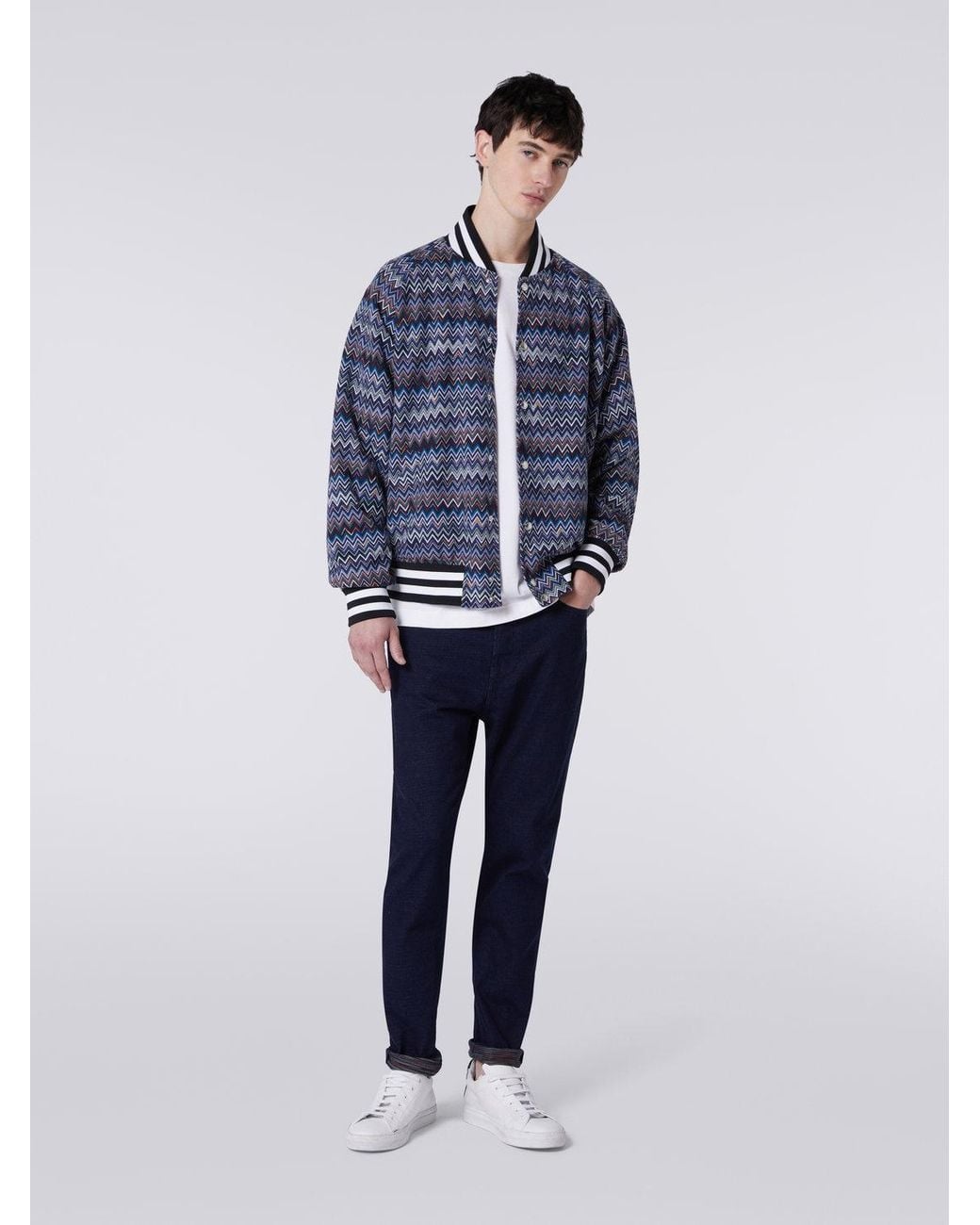 Missoni Blue Zigzag Buttoned Bomber Jacket for men