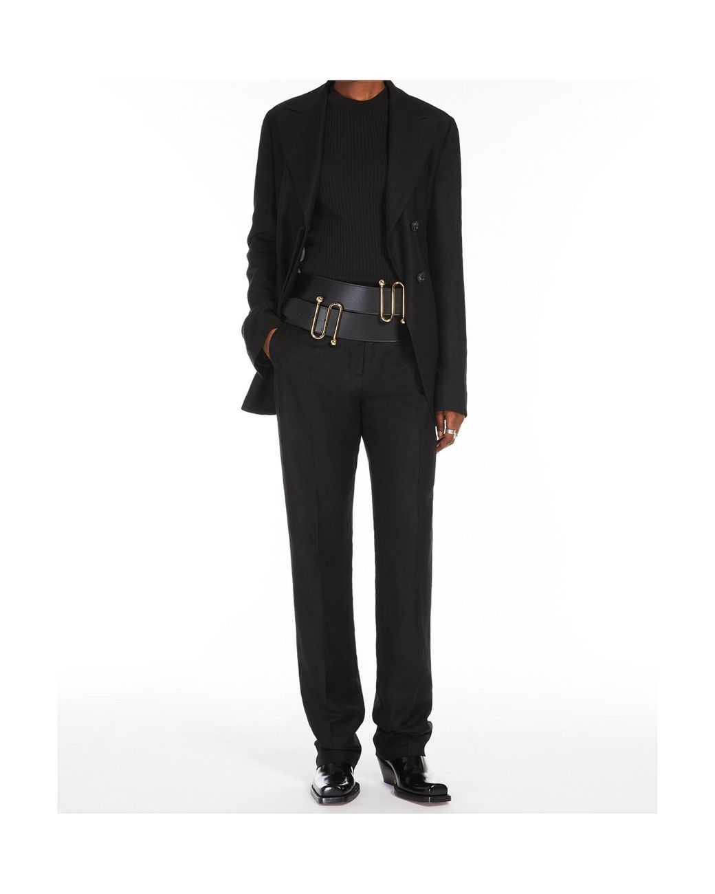 Sportmax Black Flared Viscose And Linen Twill Trousers