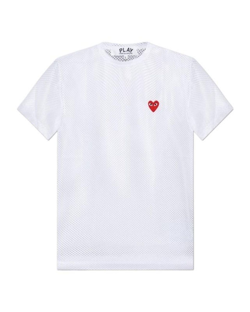 COMME DES GARÇONS PLAY White Mesh Logo-Patch T-Shirt for men