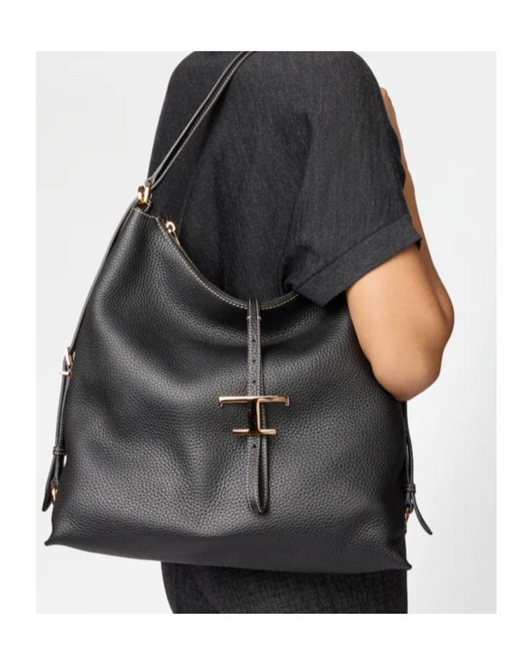 Tod's Black T Logo Hobo Shoulder Bag