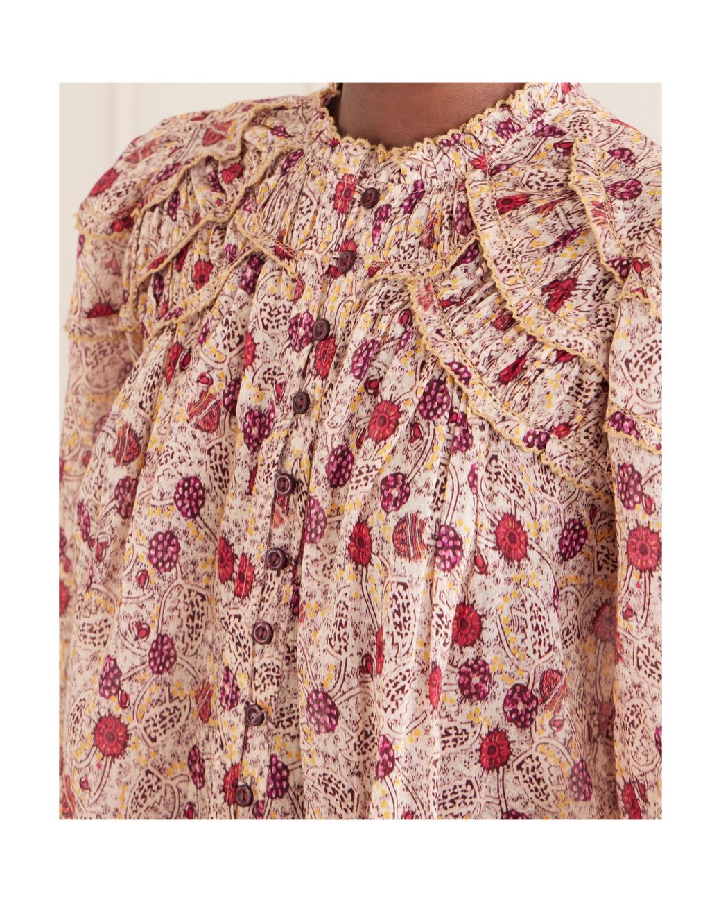 Isabel Marant Pink Ruffled Printed Cotton Blouse