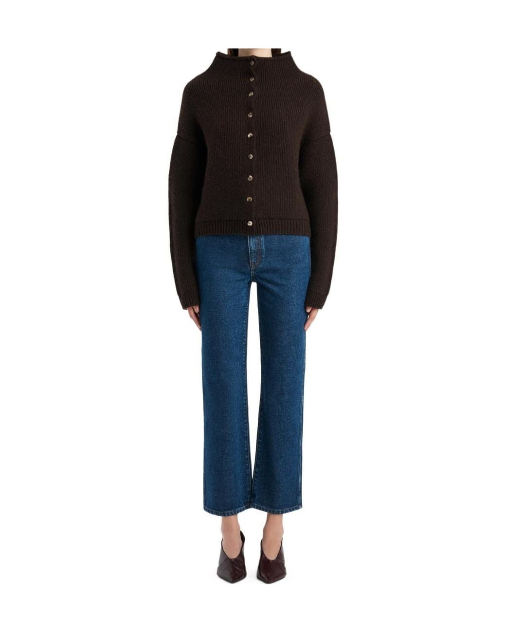 Khaite Black Marjorie Cashmere Rib-Knit Funnel-Neck Cardigan