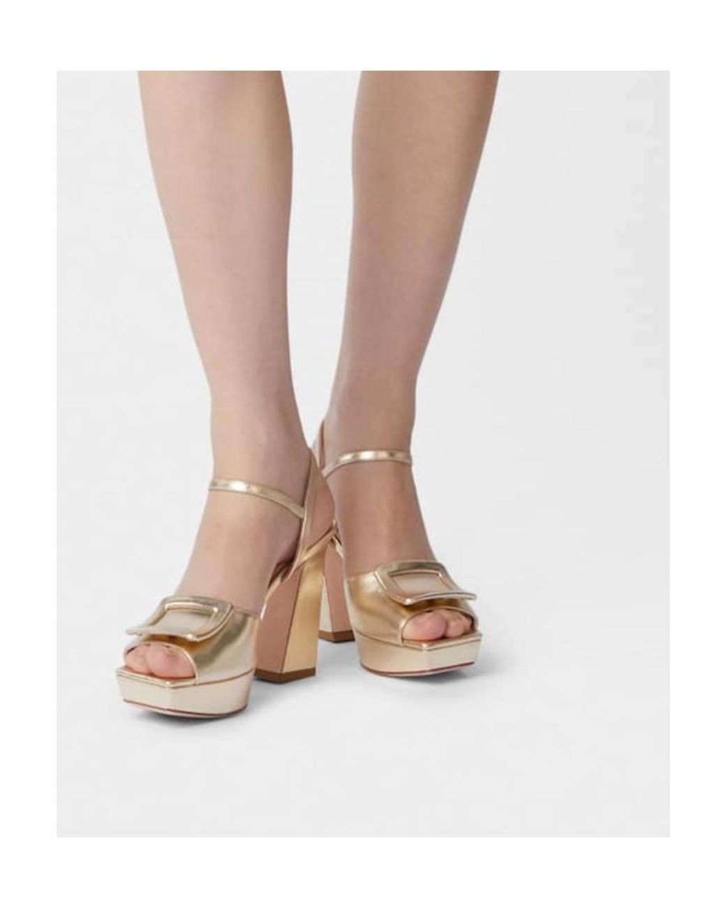 Roger Vivier Metallic Covered Buckle Platform Sandals