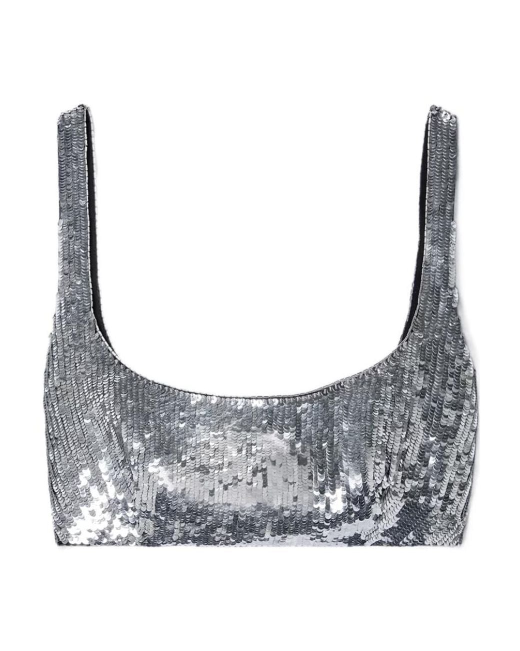 Valentino Gray Sequin-Embellished Bralette Top