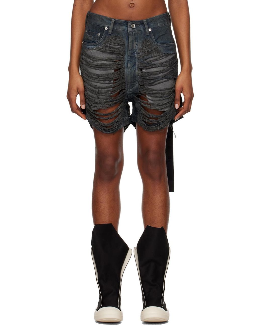Rick Owens Black Geth Cut-Off Distressed Shorts for men