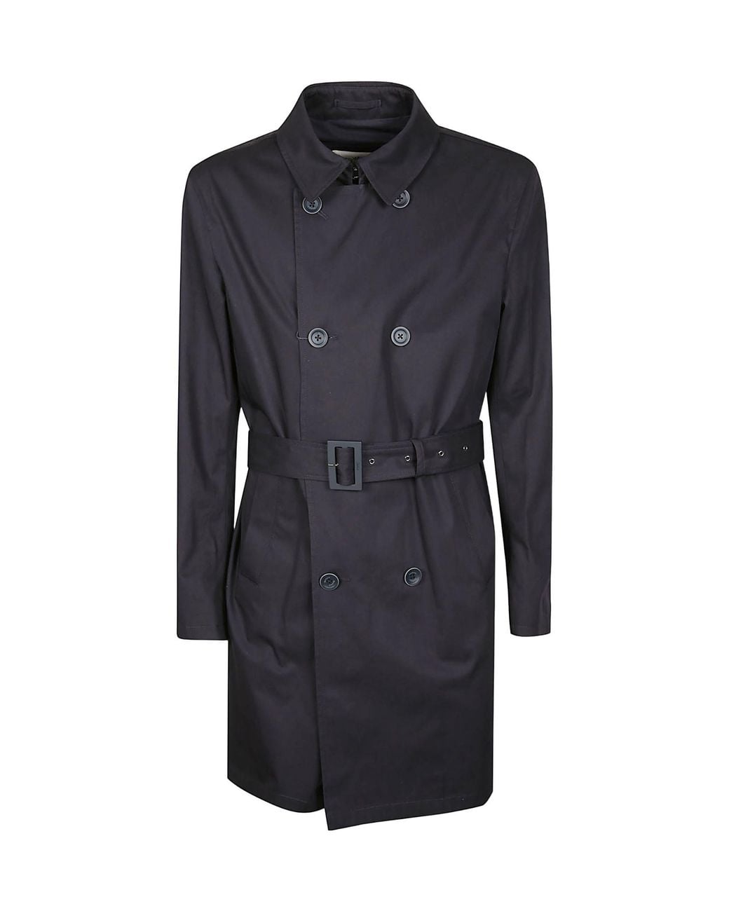 Herno Blue Double-Breasted Belted Coat for men