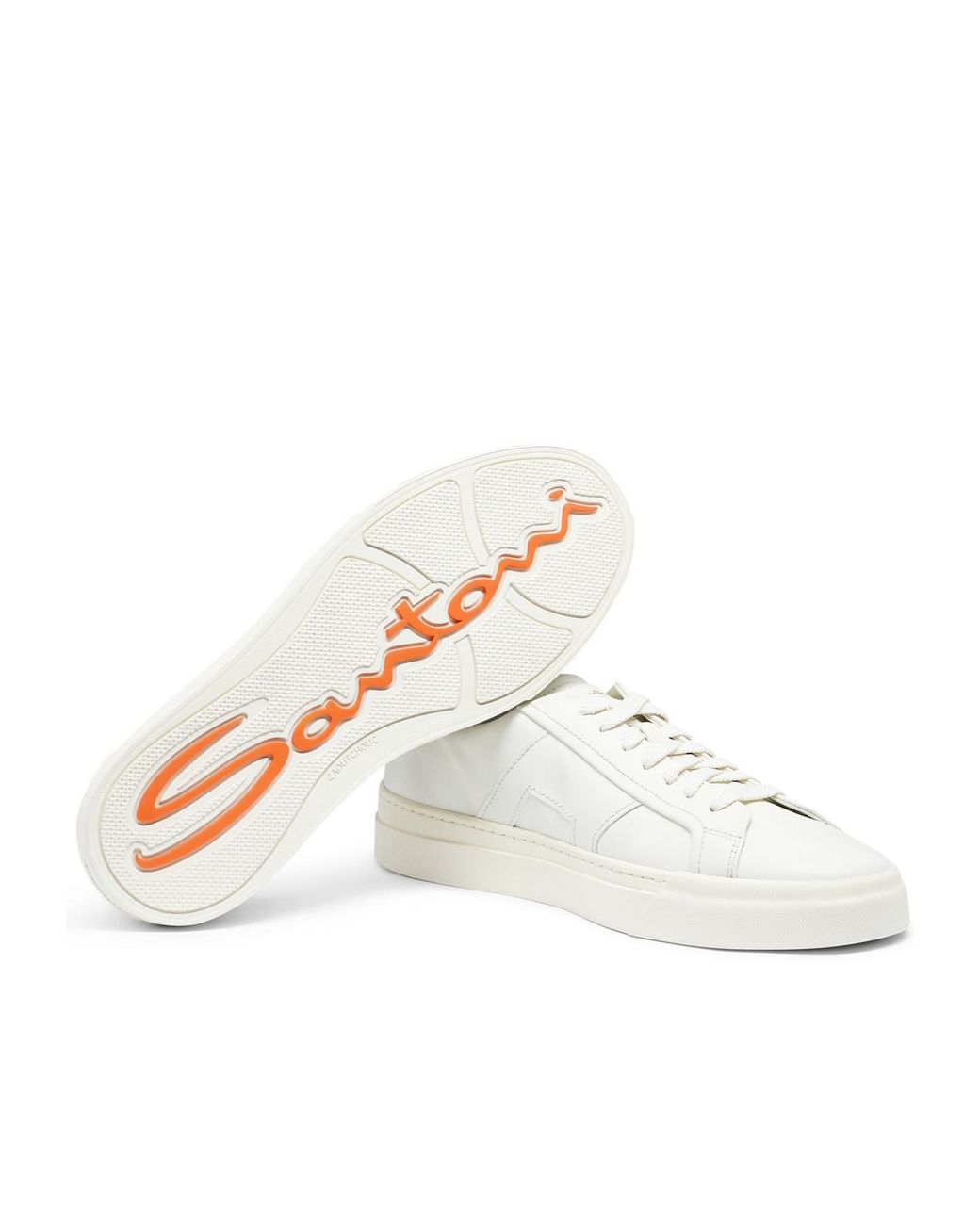 Santoni White Double Buckle Lace-Up Sneakers for men