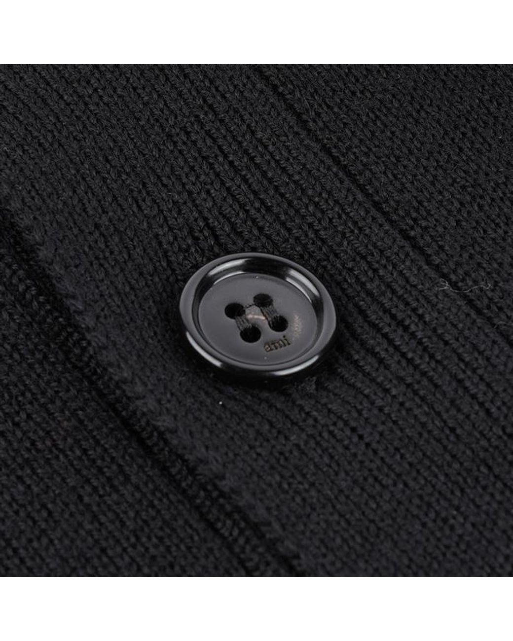 AMI Blue Heart-Embroidered Button Wool Cardigan
