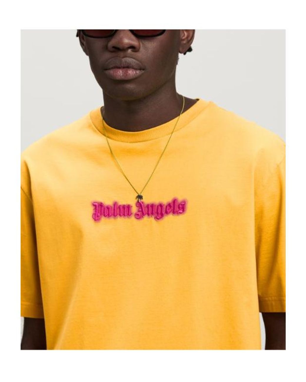 Palm Angels Yellow Logo-Print Cotton T-Shirt for men