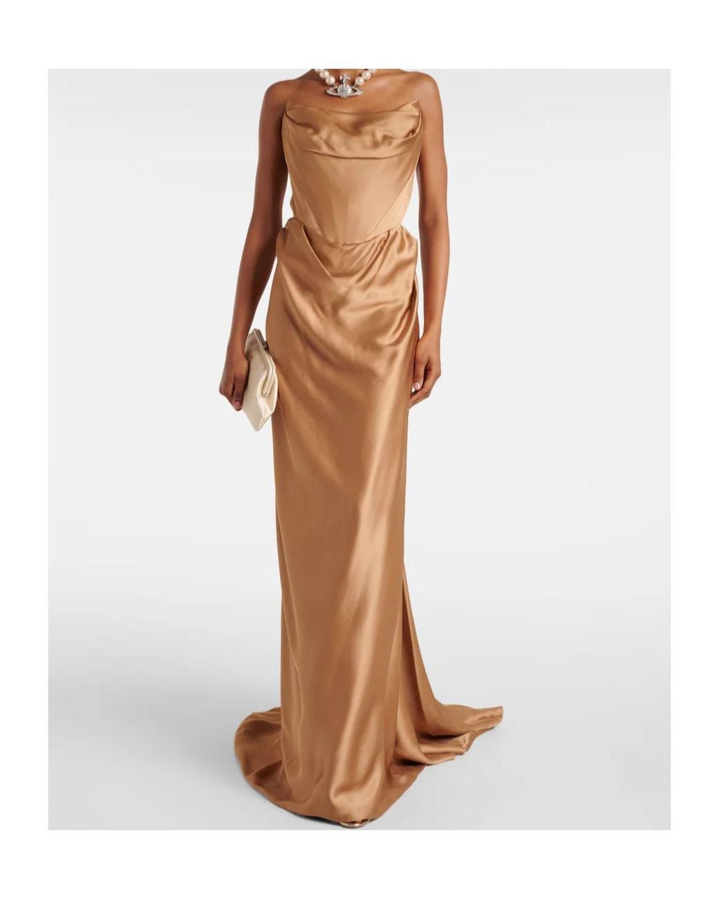 Vivienne Westwood Brown Galaxyno Strapless Satin Corset Gown