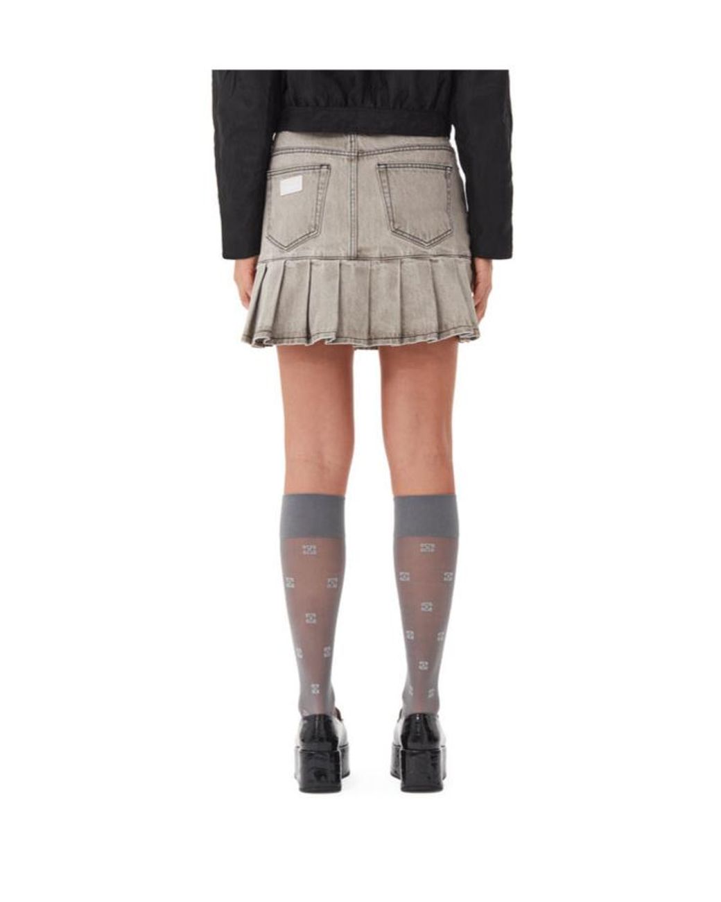 Ganni Gray Future Denim Pleated Mini Skirt
