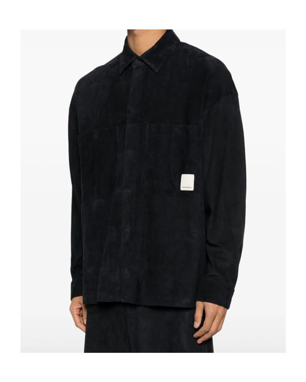 Emporio Armani Black Logo Patch Button-Up Shirt Jacket for men