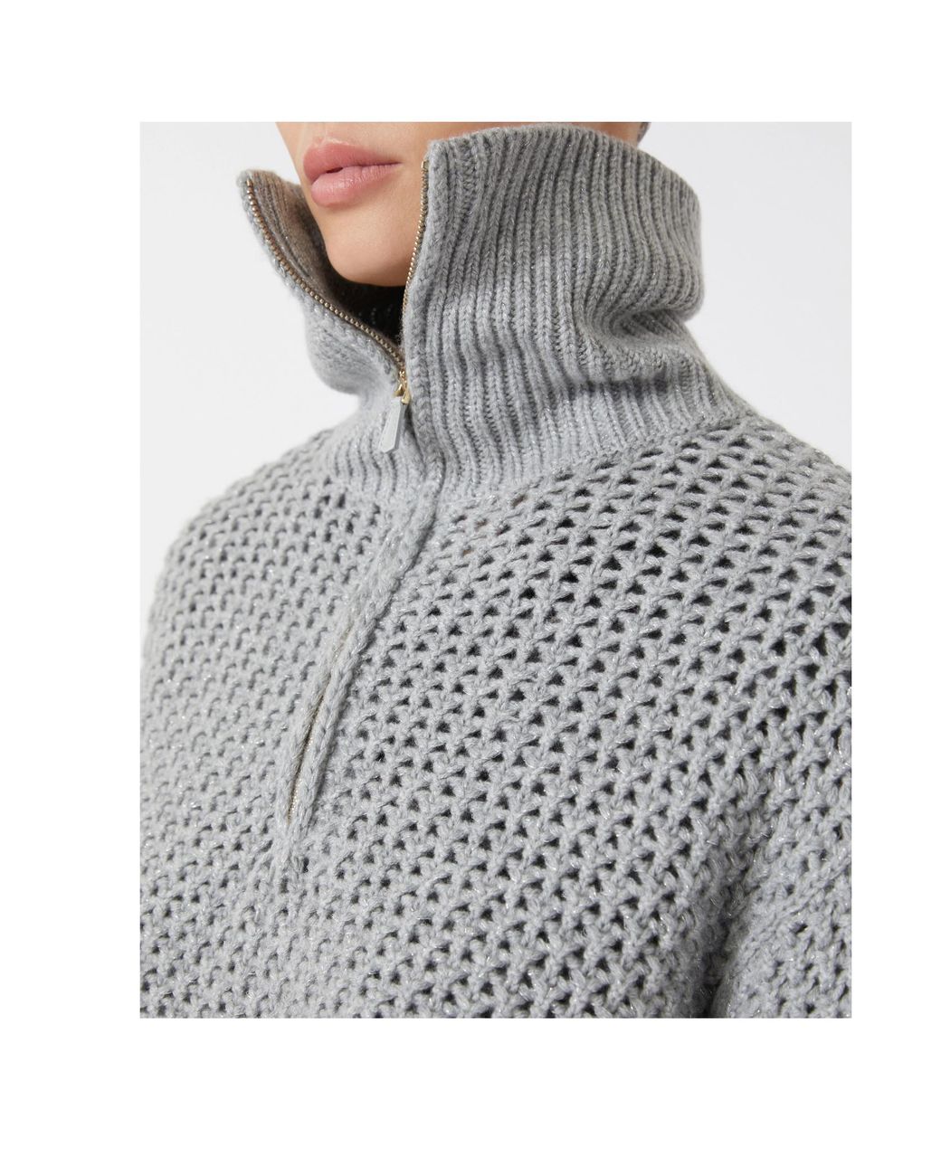 Max Mara Gray Tequila Open-Knit Zip Detailed Jumper
