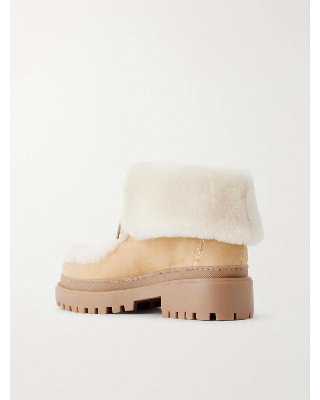Yves Salomon Natural Shearling-Trimmed Suede Ankle Boots