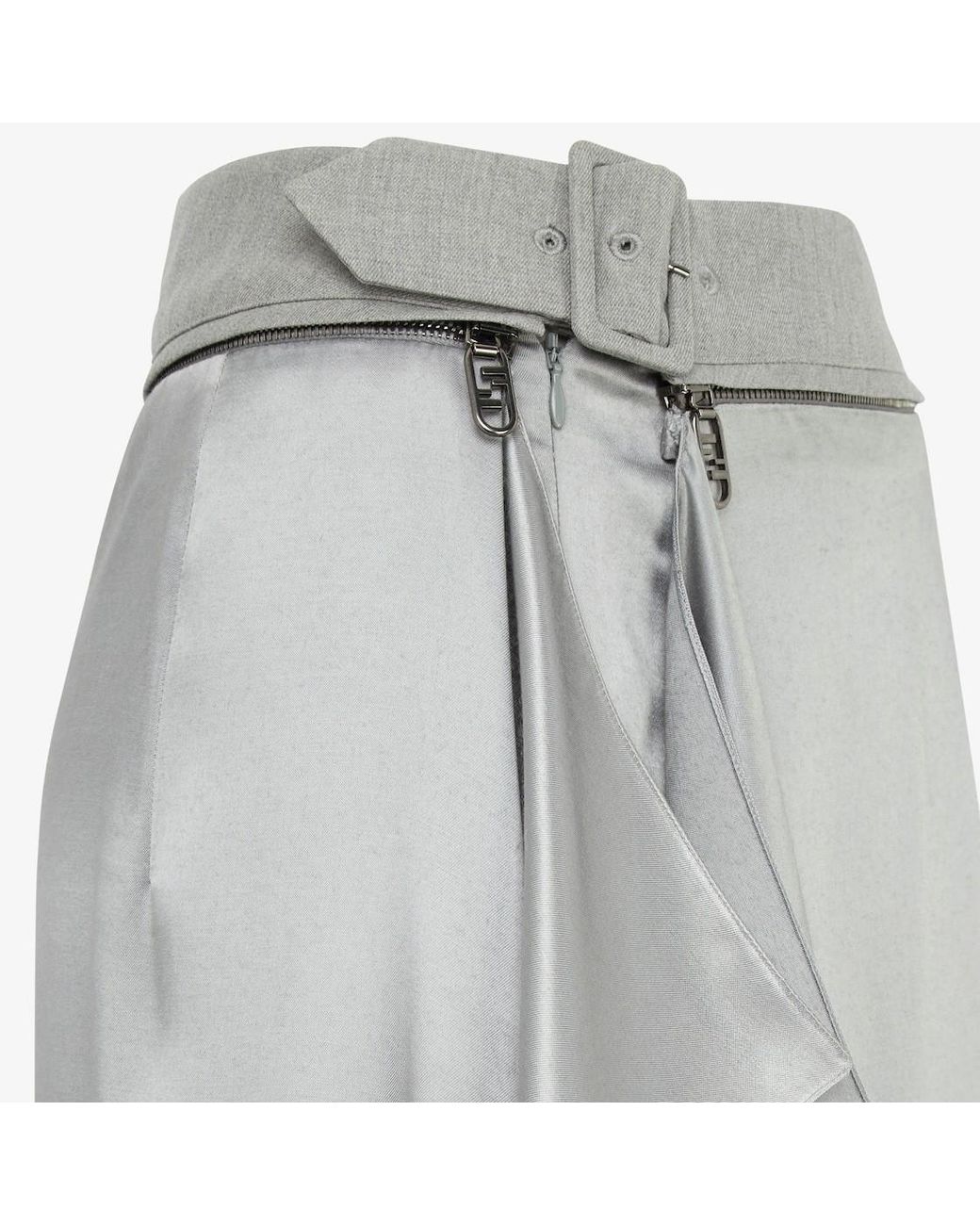 Fendi Gray Belted Ruffled Midi Skirt