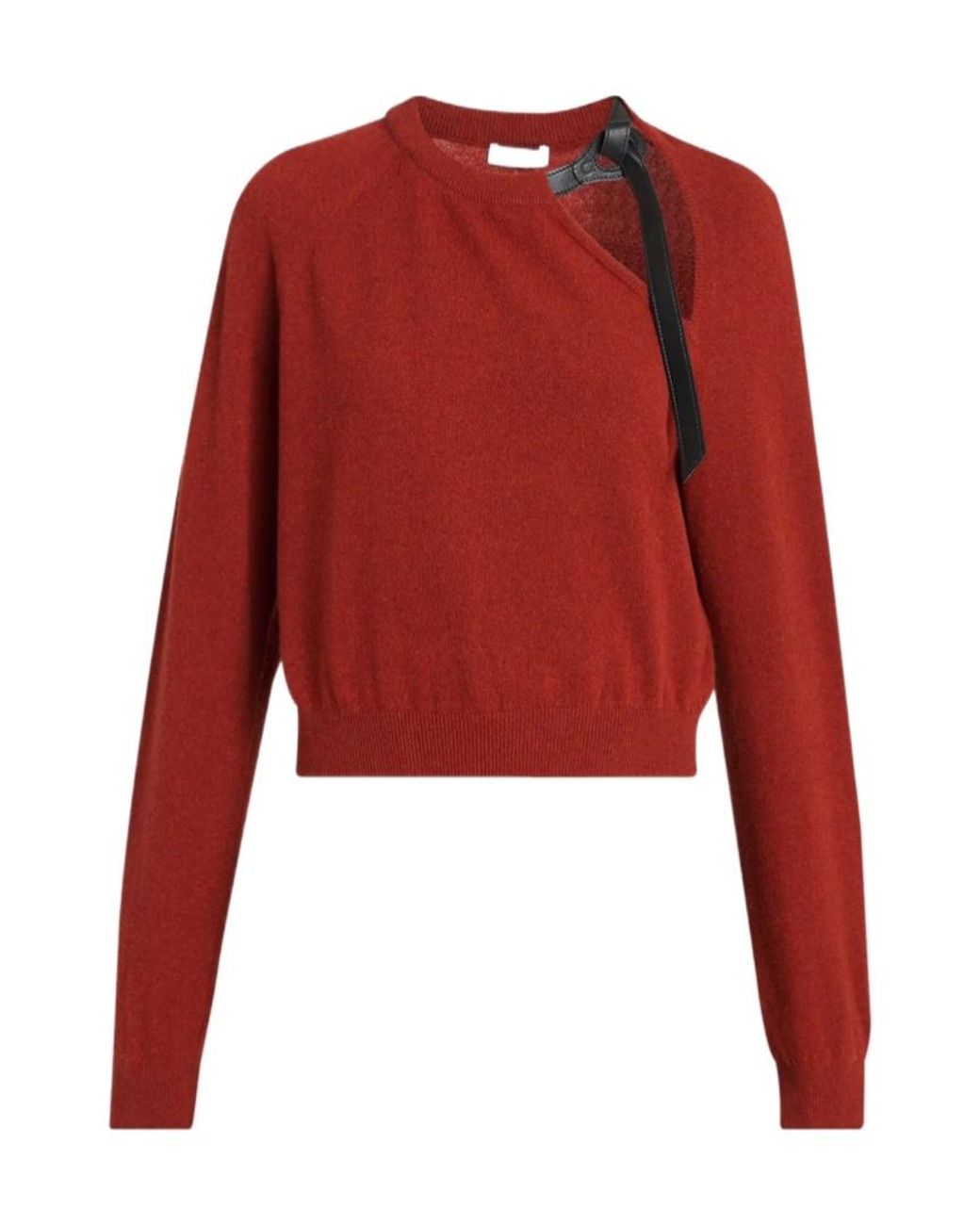 Ferragamo Red Crewneck Sweater With Cut-Out Detail Brick Mélange