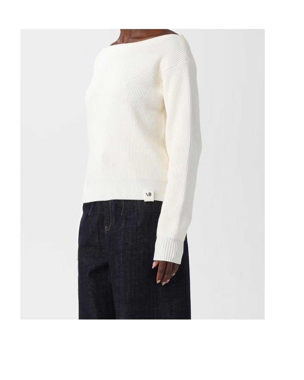 Victoria Beckham White Long-Sleeve Solid-Color Knit Top