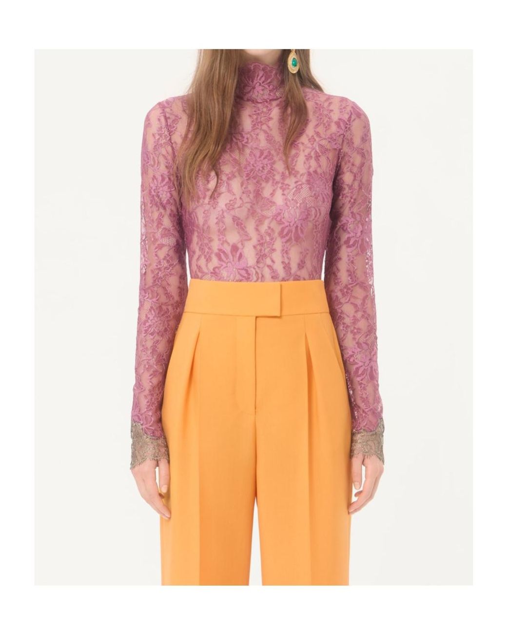 Valentino Purple Lace Long-Sleeved Bodysuit