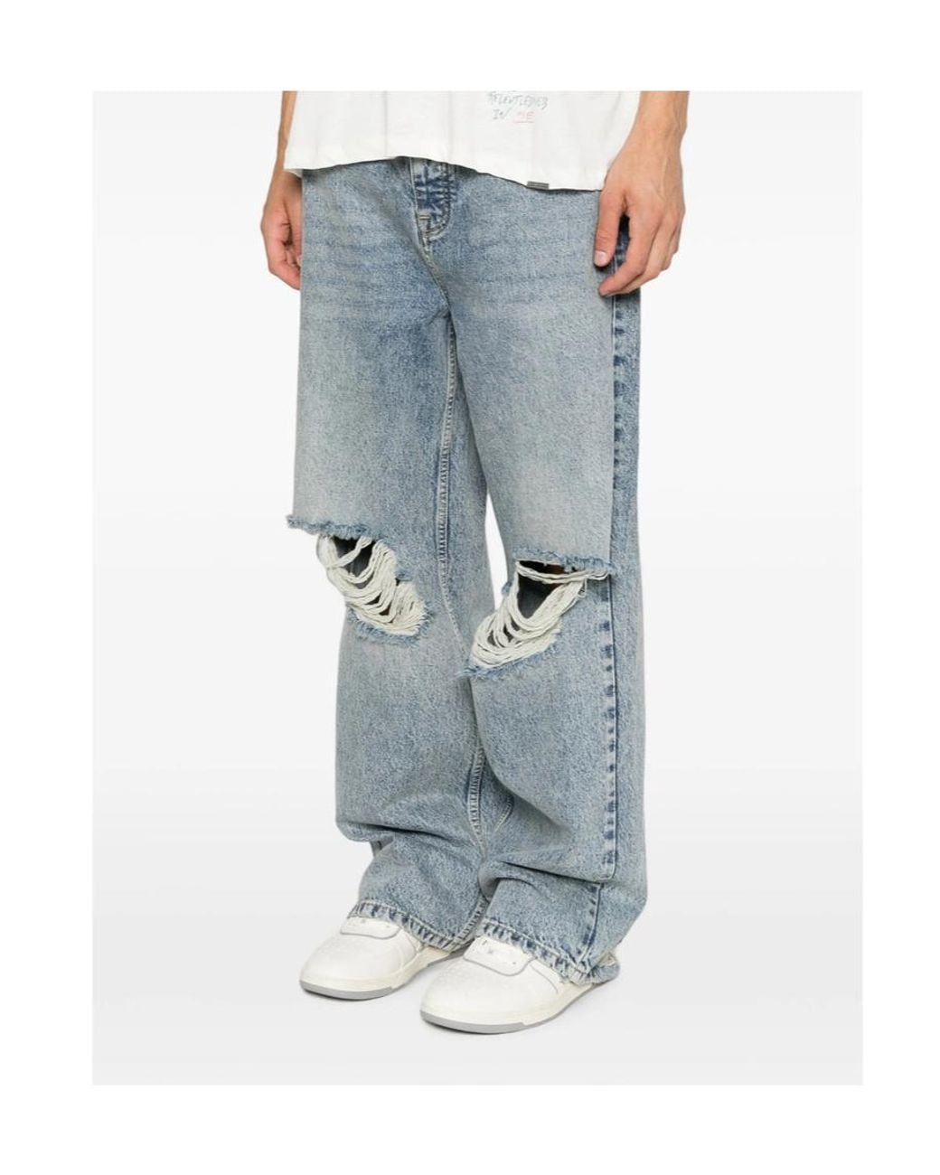 Represent Blue Vintage Distressed Wide-Leg Jeans for men