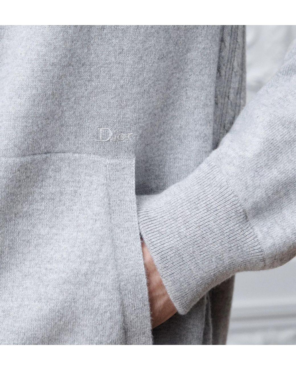 Dior Gray Hooded Sweater With Embroidery, Comfortable Fit for men