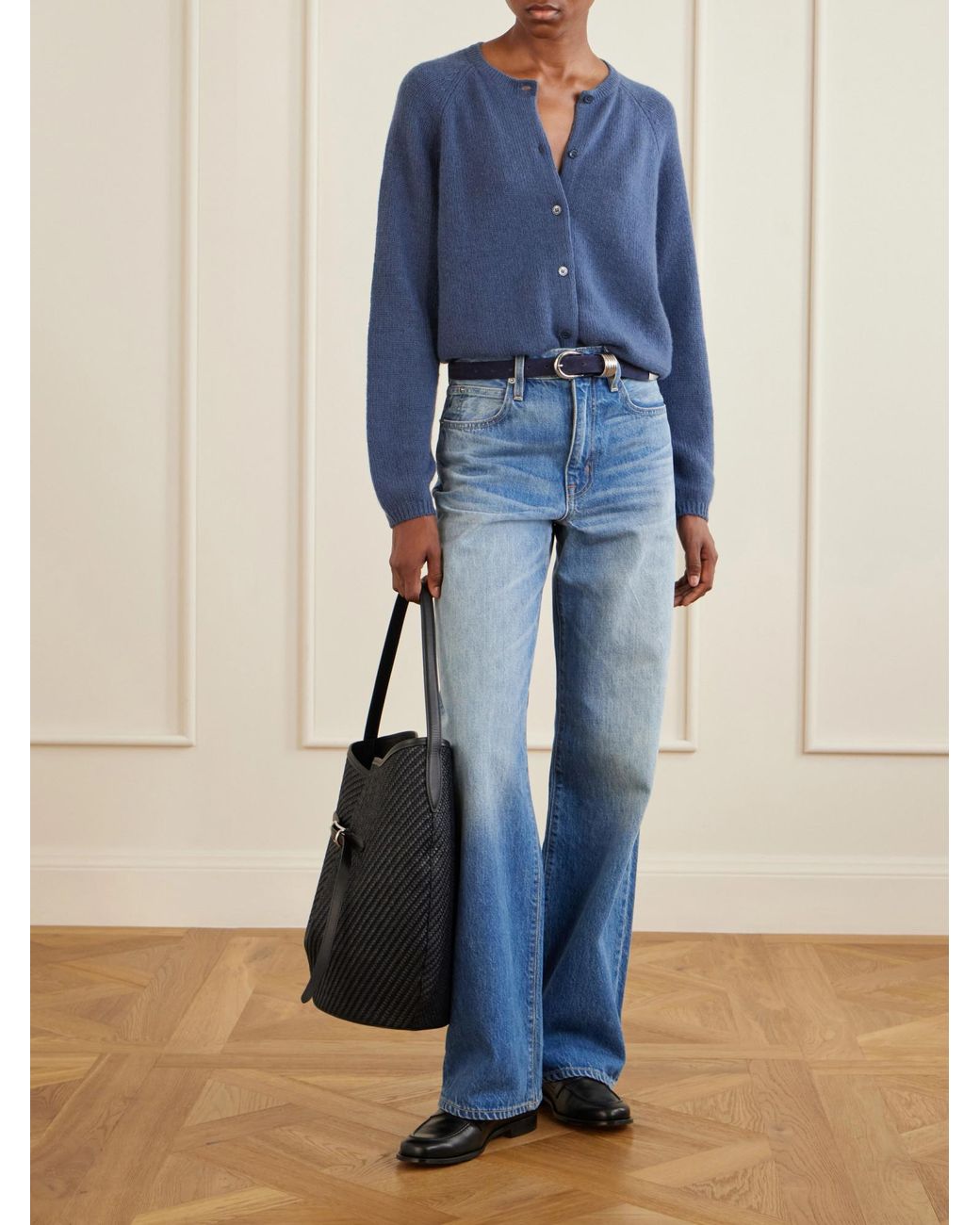 Doen Blue Soft Cashmere Cropped Cardigan