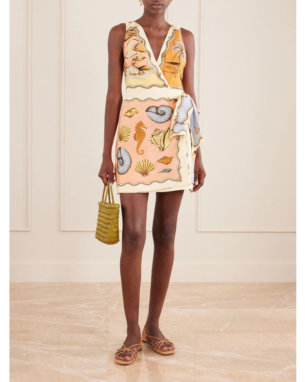 Farm Rio Metallic Printed Linen Mini Dress